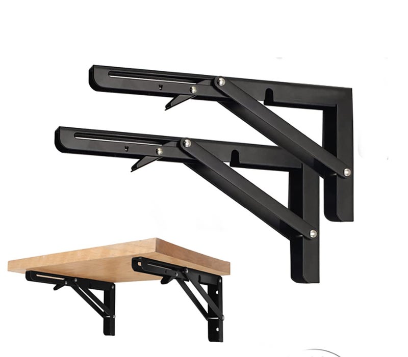 MIKMAYTOO Black Folding Shelf Brackets Max. Load 220 lb, Heavy Duty DIY Wall Mounted Shelf Bracket Space Saving for Table Work Bench (8 INCH-2PCS) - Image 1